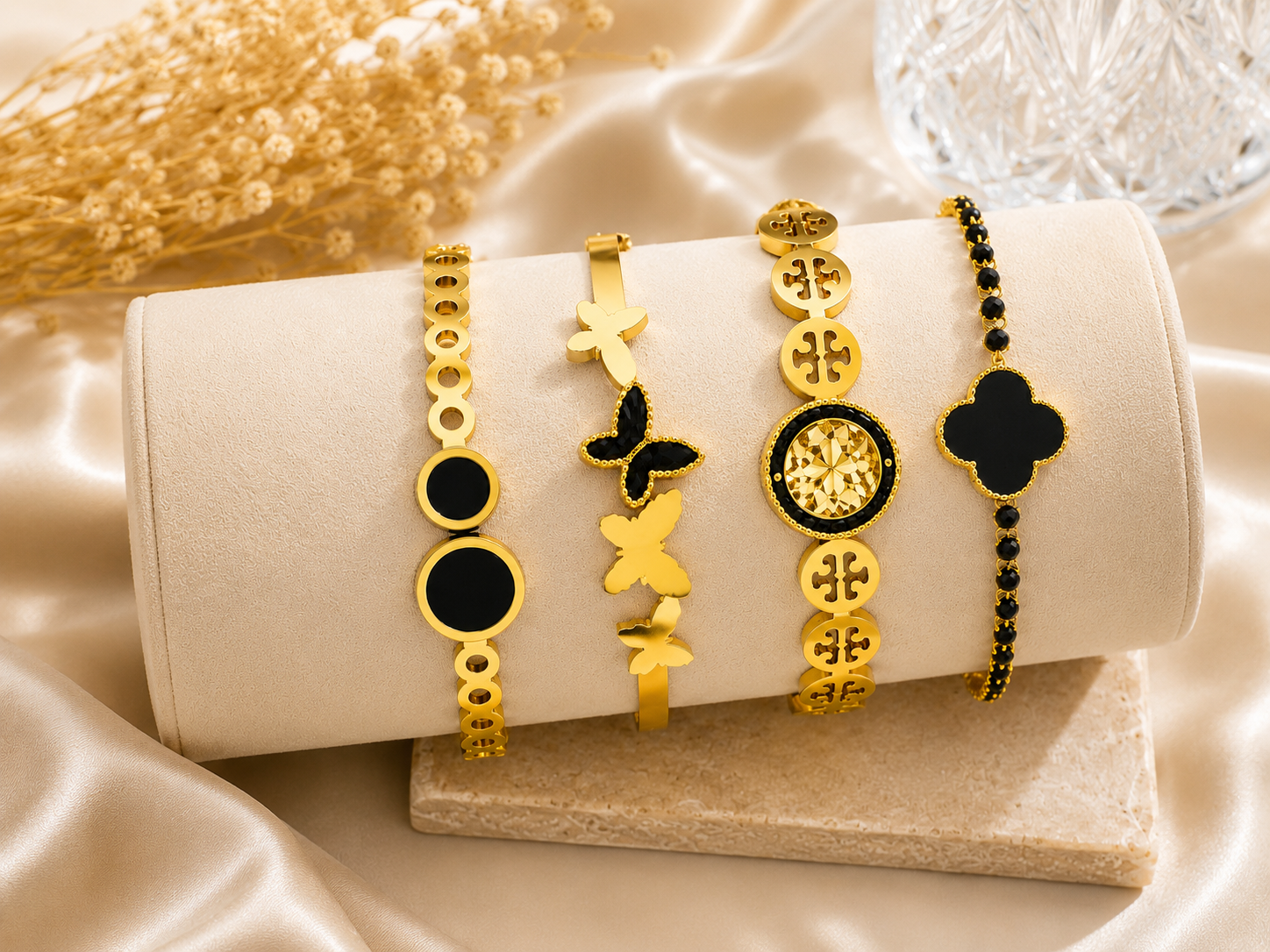Elevate Your Style with Our Luxury Gold &amp; Black Bracelet Collection