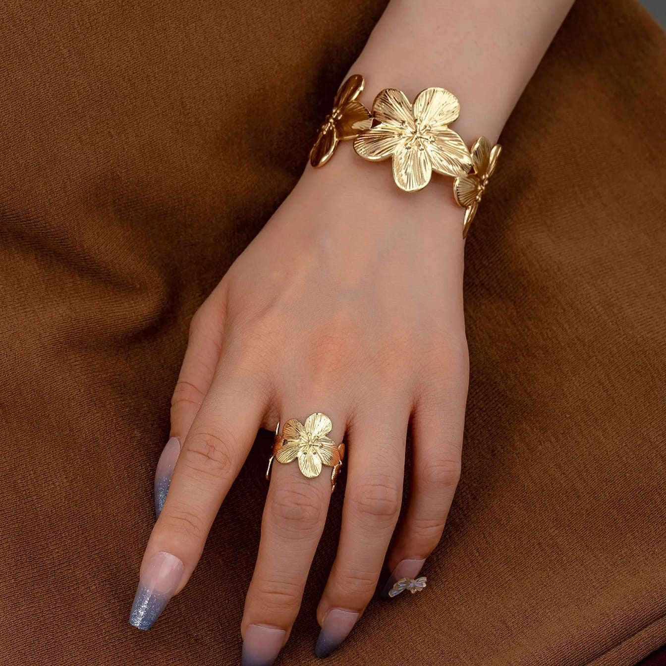 Stainless Steel Openable Bangle & Ring Set