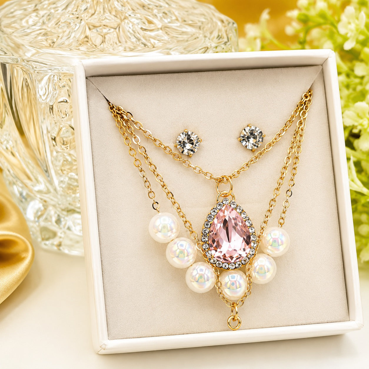 Fancy China 3 layer Locket and 3 pairs tops with gift box