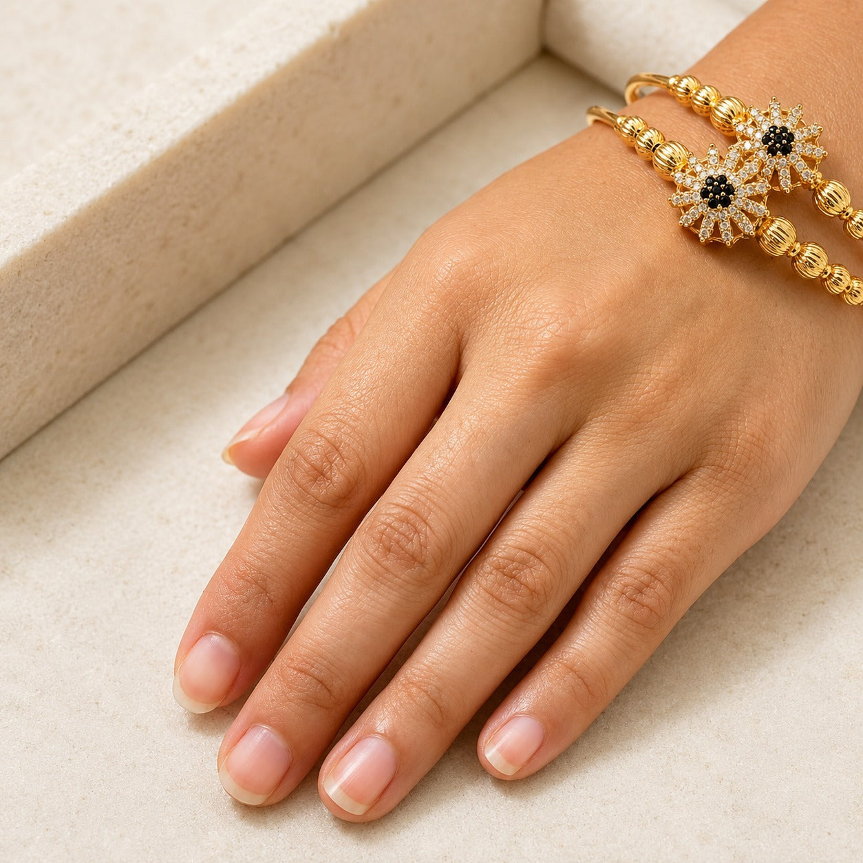 Fancy China Gold Plated Zarqoon hand Cuff with Ring