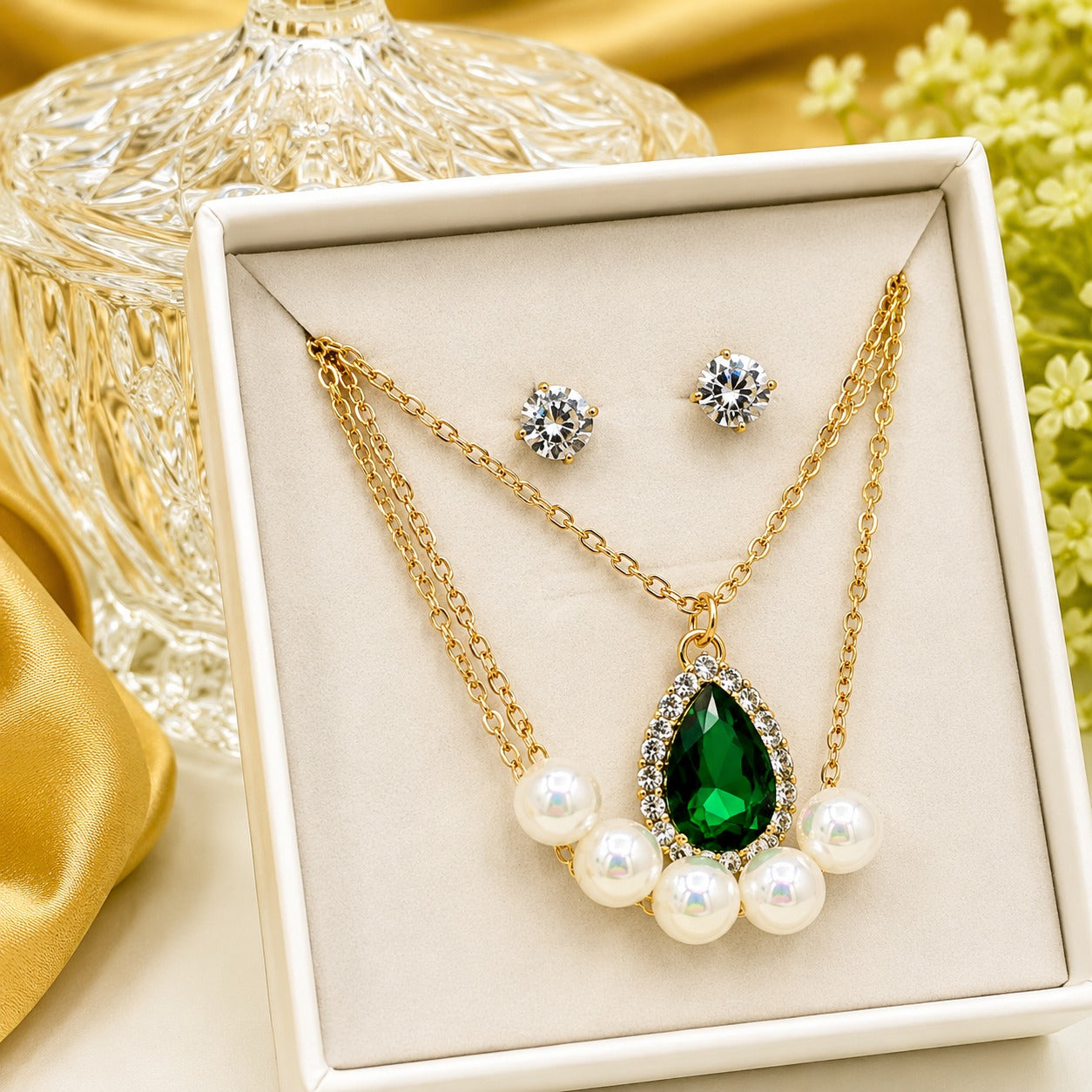 Fancy China 3 layer Locket and 3 pairs tops with gift box